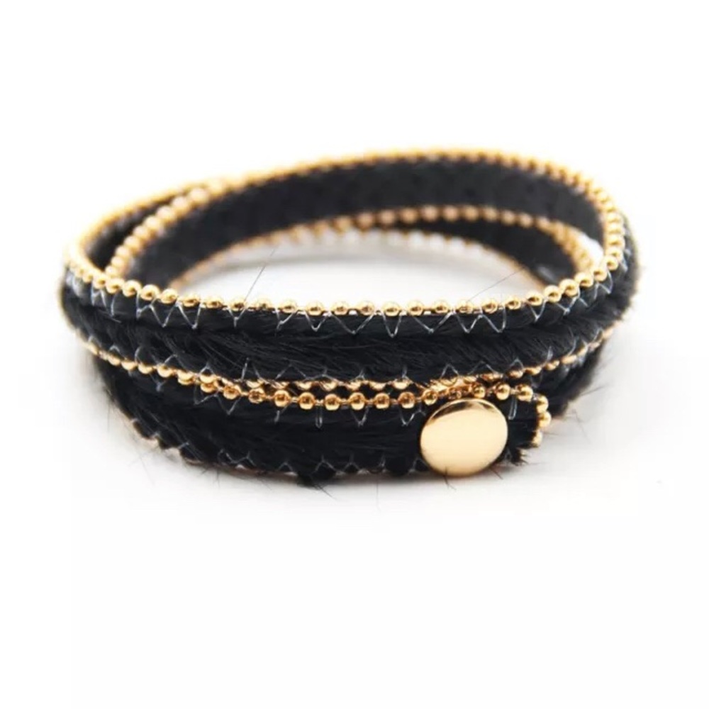 🌴Black Faux Fur Adjustable Wrap Bracelet